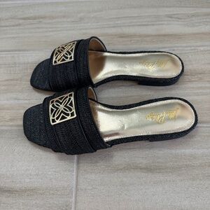 Lilly Pulitzer Black and Gold Mules
